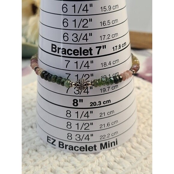 Watermelon Tourmaline Bracelet 925 Sterling Silver 7.5–8" Faceted Beads Handmade - Picture 7 of 9